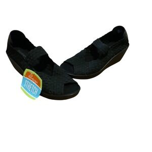 Baretraps Umma Wedge Sandals Womens 7M Black NEW Woven Stretch Memory Foam BTS15